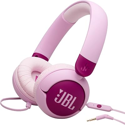JBL Junior 320, bedrade on-ear koptelefoon voor kinderen met ingebouwde microfoon, JBL Safe Sound, laag volume, 12 mm dikke zachte pad en sticker set, ultraportabel ontwerp, in Paars