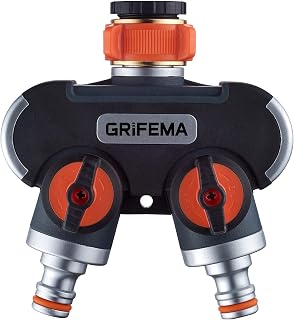 GRIFEMA GE1401-2 Waterverdeler 2 Weg，Tuinslang Splitter，Met 3 Lekvrije Pakkingen, Verstelbare en Afsluitbare Watertoevoer voor Multi-task Irrigatie van Tuinterrassen en Gazons