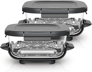 Ninja CRISPi 1,4 l TempWare glazen containers met klikvergrendelingsdeksels (set van 2), thermische schokbestendige glazen airfryer bowls, BPA-vrije deksels voor vervoer XSKLIDPLT2EUUK