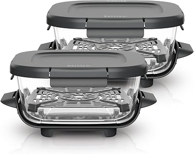 Ninja CRISPi 1,4 l TempWare glazen containers met klikvergrendelingsdeksels (set van 2), thermische schokbestendige glazen airfryer bowls, BPA-vrije deksels voor vervoer XSKLIDPLT2EUUK