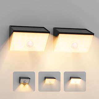 Smiling Shark WL-06 fotovoltaïsche lampen voor buiten, 2 stuks fotovoltaïsche wandlampen voor buiten met bewegingssensor 4 modi en 120° IP65, waterdicht, led-supersterke zonnelichten, voor tuin