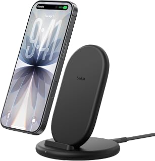 Belkin BoostCharge Draadloze Oplader, Oplaadstation Compatibel met Hoesjes, Draadloze Laadstandaard voor Apple iPhone, Samsung Galaxy, Google Pixel en meer, met Kabel van 1,5 m - Zwart