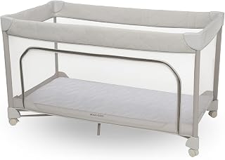 Maxi-Cosi Merlin, 2-in-1 Baby Reisbedje & Speelruimte, 0-4 jaar, Tot 18 kg, Campingbedje Baby, Opvouwbaar in 1 Seconde, 120x60 cm CloudCore Matras, Zijingang Venster, 4 Wielen, Elegance Beige