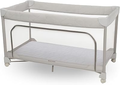 Maxi-Cosi Merlin, 2-in-1 Baby Reisbedje & Speelruimte, 0-4 jaar, Tot 18 kg, Campingbedje Baby, Opvouwbaar in 1 Seconde, 120x60 cm CloudCore Matras, Zijingang Venster, 4 Wielen, Elegance Beige