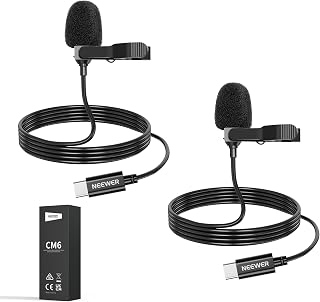 NEEWER Mini lavalier-microfoon, USB C, 2 stuks, compatibel met iPhone 16 15 Pro Max, Android telefoon, tablet, pc, omnidirectionele condensatormicrofoon om aan te sluiten, met 2 m lange kabel