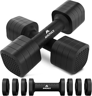 Amonax AMONAX Verstelbare halterset, 0,9 kg/1,4 kg/1,8 kg/2,3 kg halterpaar, 4-in-1 gewichten, halterset voor dames en heren, vrije gewichten voor thuisgym, work-out, handgewichten voor krachttraining