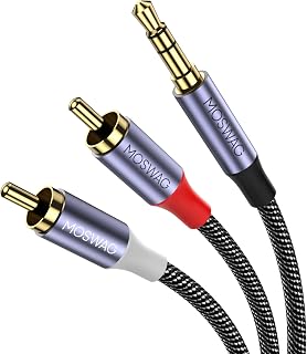 MOSWAG stereo audio-adapter 3,5 mm coaxkabel naar 2RCA-stekker, AUX-Cinch-Y-Nylon gevlochten kabel met dubbele vergulde afscherming voor smartphone, tablet, luidspreker, HDTV