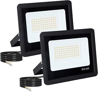 FUPE Led-spots voor buiten, 2 stuks, krachtig, IP65, waterdicht, superhelder, zwart, 50 W, 5000 lm, voor buiten, voor dak, tuin, binnenplaats, poort, garage (6500 K, koud licht)