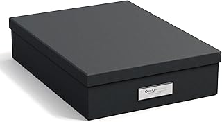 BIGSO BOX OF SWEDEN OSKAR Documentenbox voor A4-papier, brochures enz. – bureaulade met deksel en handvat – opbergdoos van vezelplaat en papier in linnenlook – donkergrijs