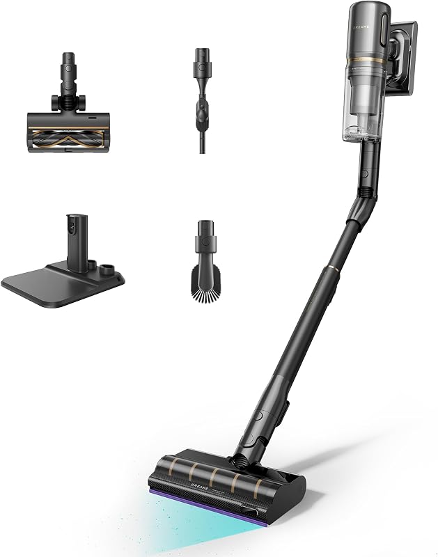 DREAME V20 Pro-A snoerloze steelstofzuiger,0 mm randreiniging, klitvrij,harde vloeren en tapijten reinigen,zuigkracht van 24 000 PA/210 AW, maximale looptijd 90 min,filtratie van 99,99%