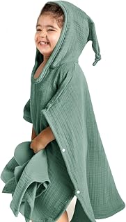 lulumoon Badponcho kinderen capuchonhanddoek baby 100% mousseline katoen babyhanddoek met capuchon - poncho badhanddoek voor kinderen baby 60 x 60 cm, (groen