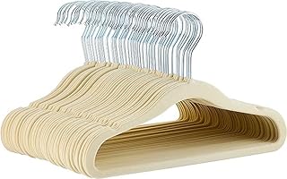 Amazon Basics Kids Fluwelen, slipvaste kleerhangers voor baby's en peuters, 29,5 cm, 50 stuks, beige
