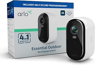 Arlo Essential 2K Draadloze Wi-Fi Beveiligingscamera voor Buiten, 2K HD Video, Kleurennachtzicht, Licht, Bewegingsmelder, Sirene, 2-Weg Audio, Smart Home, Arlo Secure Plan Proefperiode, 1 Camera