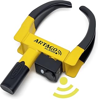 ARTAGO ART872 Wielklem Met Alarm 120dB, Don't Touch System, Anti-roest Behandeling, LED Licht AAN Knop, Lange Levensduur CR2 Batterij,Antidiefstalbeveiligingsslot voor Auto, Aanhanger, Caravan, Busje