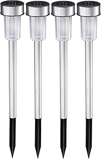 Grundig Buitenlamp op zonne-energie – 4 stuks – tuinlampen op grondpen – wit licht – waterdicht IP44 – Ø 4,8 x 36,5 cm – roestvrij staal