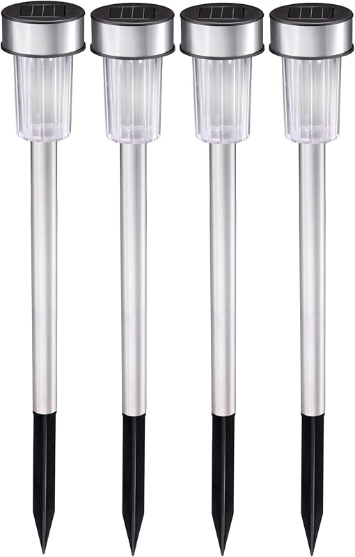 Grundig Buitenlamp op zonne-energie – 4 stuks – tuinlampen op grondpen – wit licht – waterdicht IP44 – Ø 4,8 x 36,5 cm – roestvrij staal