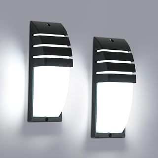 2 Set LED Muurlamp Buiten, 12W 1300LM IP65 Waterdichte LED-Muurlamp Zwart, 6500K Koel Wit Licht Buitenmuurlamp voor Tuin, Tuin, Veranda, Woonkamer