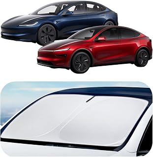 Spigen Tesla Model Y Model 3 2021 ~ Highland 2024 Voorkant Voorruit Zonnescherm, Gecertificeerde Zonwering van UV-stralen, Opvouwbare Zonwering voor Model Y 3 Accessories