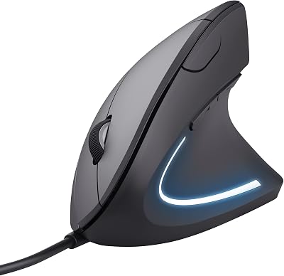 Trust Verto Verticale Muis, 1000-1600 DPI, Ergonomische Muis, Rechtshandig, Computermuis met LED-verlichting, 6 Knoppen, USB Mouse voor Windows, Mac, Computer, PC, Laptop - Zwart