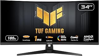 ASUS TUF Gaming VG34VQ3B Gaming Monitor – 34 inch WQHD (3440x1440), Curved, 180Hz, ELMB SYNC, FreeSync Premium, 1ms MPRT, 90% DCI-P3