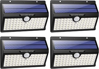 Buitenlamp op zonne-energie [energiebesparende versie] 4 stuks 78 leds 180 graden bewegingsmelder op zonne-energie voor buiten, waterdicht, draadloos, zonnelamp, krachtig, veiligheid voor tuin