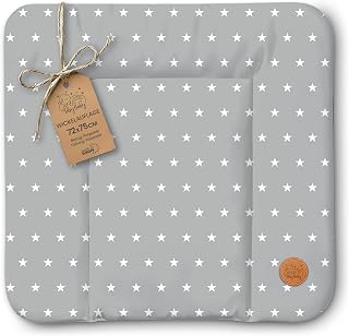 Verschoonmat Waterdicht Afwasbaar Baby 75x72 cm - Voor Verschoningsmeubel Verschoningselement Commode Wasmachine Zachte Hygiënische Mat Makkelijk Schoon Te Maken Oeko-Tex Sterren en grijs