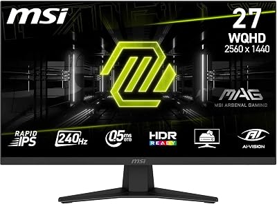 MSI MAG 274QF X24 Gaming Monitor 27 inch WQHD - Rapid IPS-paneel 2560 x 1440, 240 Hz, 0,5 ms, HDR Ready, AMD FreeSync Premium, AI Vision, HDMI 2.0b, DPort 1.4, randloos, kantelbaar, VESA-comaptibel