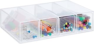 Relaxdays make up organizer kunststof, H x B x D: 6 x 25 x 17,5 cm, staand en liggend, met 4 lades, transparant