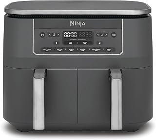 Ninja Dual Zone digitale airfryer, twee lades, 7.6L, 6-in-1, gebruikt geen olie, Airfryen, Max Crisp, Braden, Bakken, Opwarmen, Drogen, antiaanbaklaag, manden voor vaatwasser, Gunmetalgrijs DZ300EU