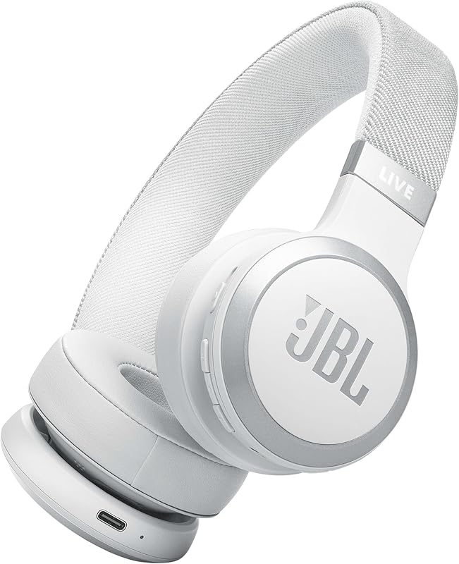 JBL Live 670 NC Draadloze On-Ear-Koptelefoon met Noise Cancelling-technologie en een batterijlevensduur tot 65 uur, wit