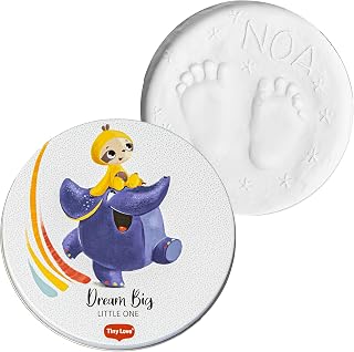 Tiny Love Magische box rond, Herinneringsdoos, Baby klei handafdruk en voetafdruk kit, Dermatologisch getest, Alles-in-1 kit, Babyshower cadeau, Decoratie voor de kinderkamer, Tiny Creations
