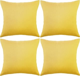 4 stuks decoratieve outdoor waterdichte kussenslopen, vierkante patio balkon tuin waterdichte kussensloop, PU coating kussen shell voor bank, bed, terras, bank, tent, 45 x 45 cm (goudgeel)
