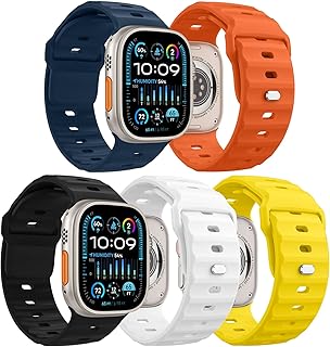 MoKo 5Pack Ocean Band Compatible with Apple Watch Ultra 2 Strap 49mm 46mm 45mm 44mm 42mm for Men Women,Silicone Replacement Strap Wrist band for iWatch Strap Series 10 9 8 7 6 5 4 SE Ultra 2, Color F
