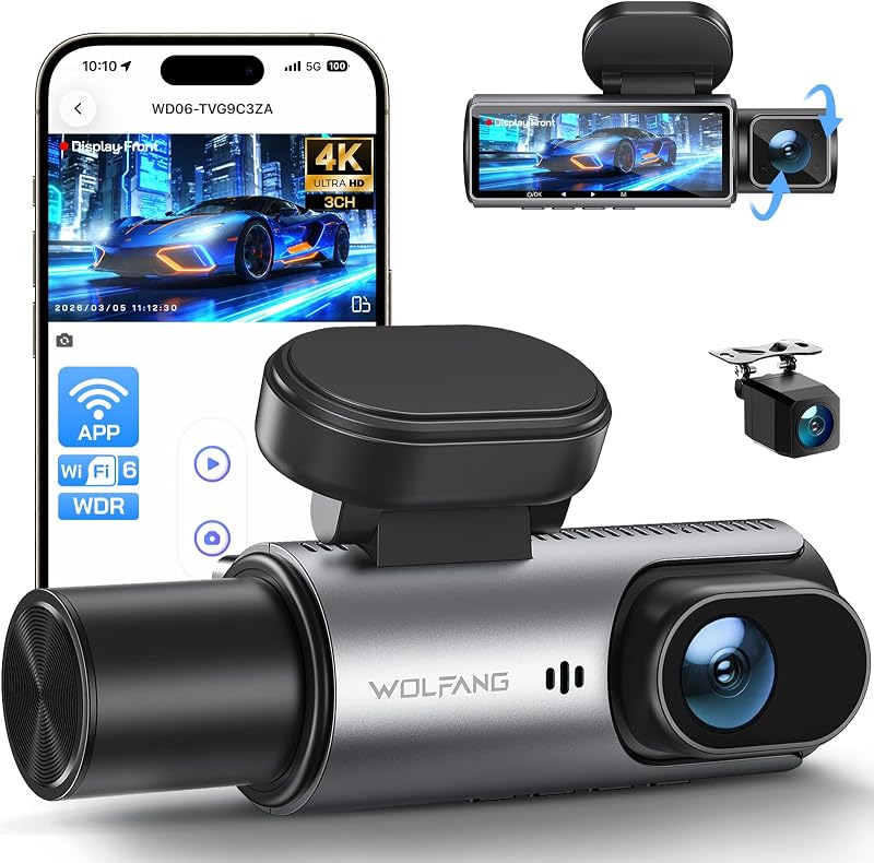 WOLFANG 4K dashcam voor en achter binnen 3-kanaals dashcam - outlet/retourdeal