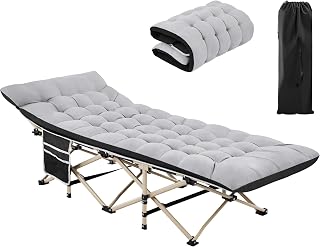 Yaheetech Opvouwbaar campingbed met matras, tas, 150 kg, inklapbaar, 1 persoon, lengte 191 cm, met draagtas, metalen frame, voor buiten, reizen, vissen, wandelen, huis, tuin, zwart/grijs
