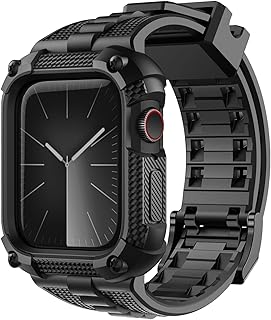 Fullmosa Compatibel met Apple Watch Band SE 44mm 45mm Series 9/8/7/6/5/4, Sport vervangende bandjes met robuuste schokbestendige beschermhoes voor iWatch 44mm 45mm