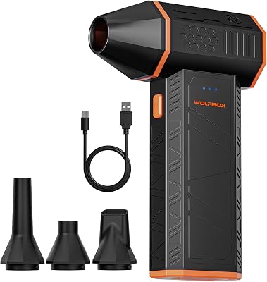Wolfbox MF50 Elektrische stofblazer, 110.000 tpm, instelbare mini-ventilator met 3 snelheden, stofblazer voor computer, toetsenbord, huis, buiten en in de auto