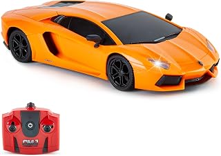 CMJ RC Cars Lamborghini Aventador officiële gelicentieerde afstandsbediening auto voor kinderen met werkverlichting, radiogestuurde op weg RC auto 1:24 model, 2,4 Ghz oranje, geweldig speelgoed voor jongens en meisjes