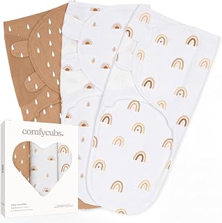 Comfy Cubs Babydeken, inbakerdeken, 0-3 maanden, Newborn Essentials, Baby Sleep Sack Wrap, 100% ademend katoen, baby jongen meisje, verstelbaar 3-pack (regenboog bohemien, klein-medium)