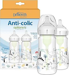 Dr. Brown's Natural Flow Anti-Colic Options+ Flessen met brede hals, 270 ml, met niveau 1 fopspeen, set van 2 dinosaurus