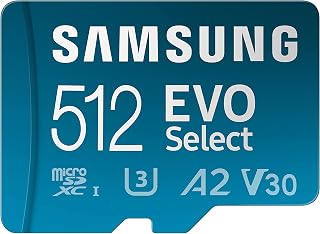 Samsung EVO Select (2024) microSD-kaart + SD-adapter, 512GB, geheugenkaart voor smartphone en tablet, UHS-I U3, Full HD, 160 MB/s lezen, MB-ME512SA/EU