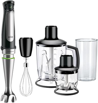 Braun MQ7045X Multiquick staafmixer, 1000 watt, met ActiveBlade-technologie, zwart/roestvrij staal Incl. 4-delige accessoireset