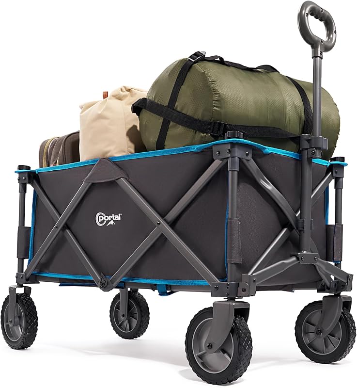 Portal Opvouwbare trolley, karretje, voor buiten, opvouwbaar met verwijderbare stof, festival, tuin, kamperen, picknick, ondersteunt max. 100 kg, draagbaar, trailer (blauw)