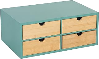 Relaxdays bureau-organizer met 4 laden, bamboe/MDF, mint/natuur, 14x33x21 cm