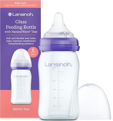 Lansinoh Glass Baby Bottle with NaturalWave Teat (160 ml) - outlet/retourdeal