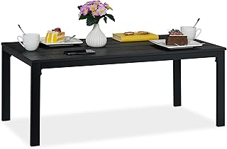 Relaxdays tuintafel rechthoek, houtlook, eettafel tuin, balkontafel, terras, HxBxD: 39 x 98 x 48 cm, buitentafel, zwart