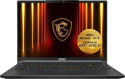 MSI Stealth A16 AI+ Gaming-laptop, 16" QHD+ 240 Hz OLED-display, AMD Ryzen™ AI 9 HX 370, NVIDIA GeForce RTX 5070 Ti, 32 GB LPDDR5X, 2 TB SSD, Windows 11 Home, QWERTZ toetsenbord, A3XWHG-044