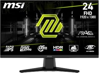 MSI MAG 242F Gaming Monitor 24 inch FHD - Rapid IPS-paneel 1920 x 1080, 200 Hz/0,5 ms, HDR Ready, AMD FreeSync Premium, HDMI 2.0b, DP 1.2a, randloos design, kantelbaar, VESA-compatibel, zwart