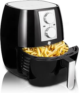 NK Mechanische heteluchtfriteuse, 4,5 l, XL, eenvoudig te bedienen, 6 programma's, 1500 W, instelbare temperatuur tot 200 °C (digitaal receptenboek ESP/EN), vaatwasmachinebestendig