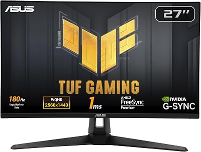 ASUS TUF Gaming VG27AQ3A 27 inch gaming monitor (QHD (2560x1440), 180Hz, Fast IPS, ELMB Sync, 1ms (GTG), Freesync Premium, G-Sync compatibel, variabele overdrive, 130% sRGB)